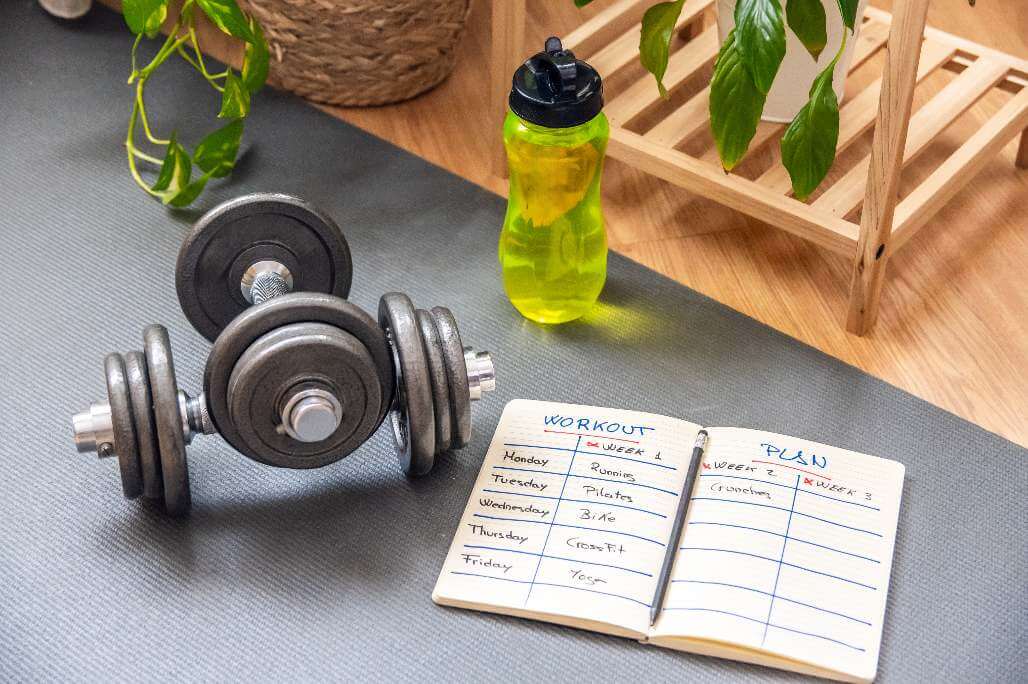 Workout plan with dumbbells